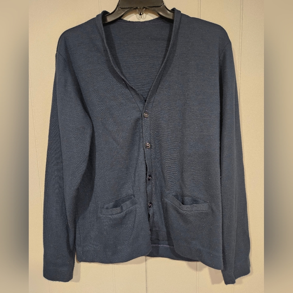 J A Knitting Mills Mens 40 US Airforce Blue Acrylic Knit Cardigan Sweater USAF